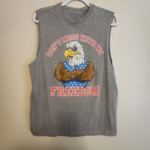 Gray Sleeveless Shirt with Eagle Graphic